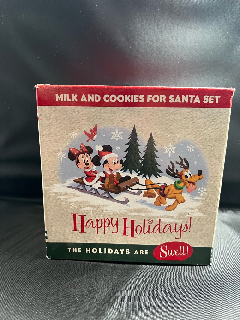 Disney Store Mickey & Minnie “Milk & Cookies for Santa” Holiday Plate & Glass